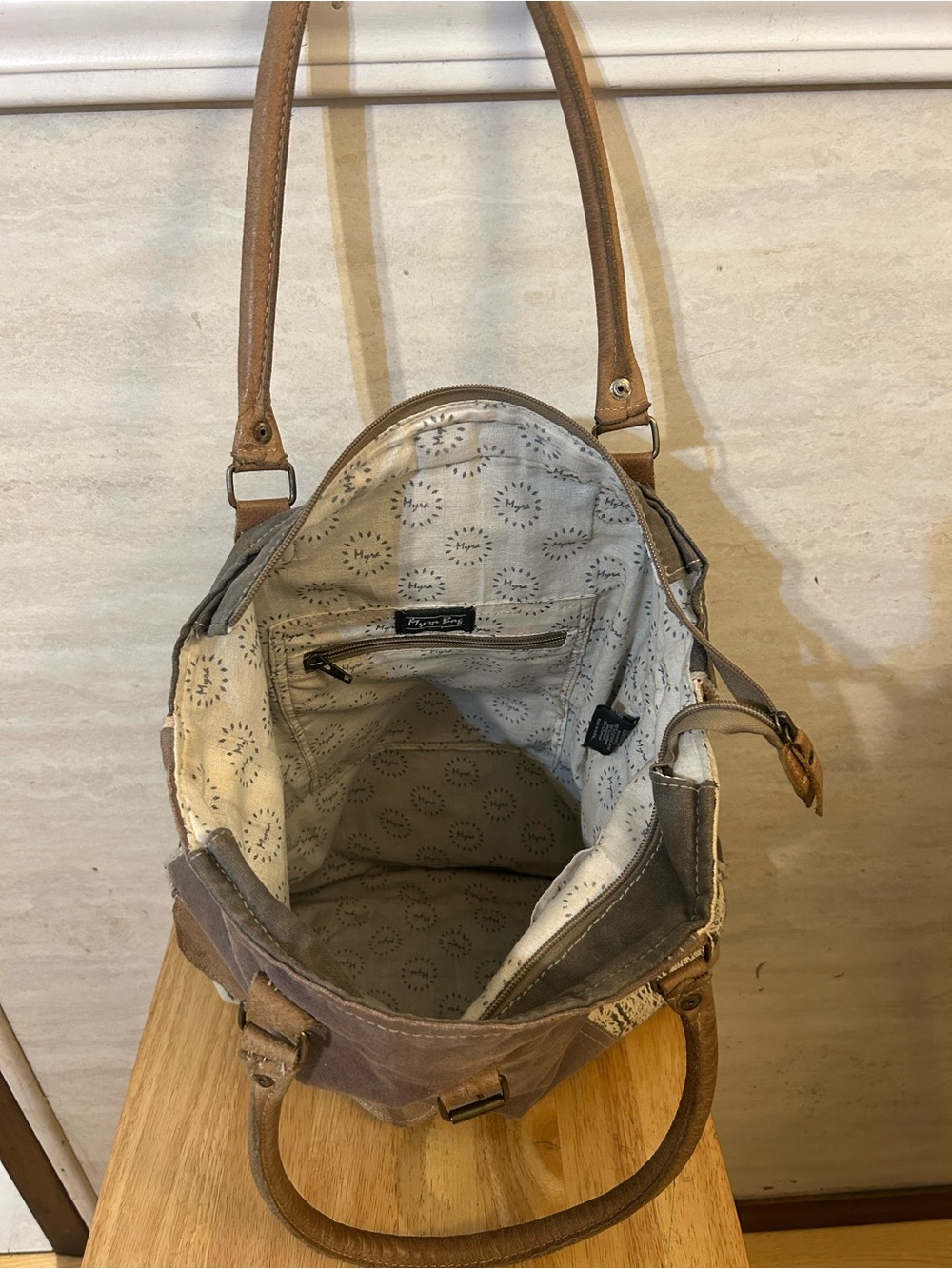 Myra Bag Upcycled Canvas and Leather Tote Bag - Picture 11 of 15